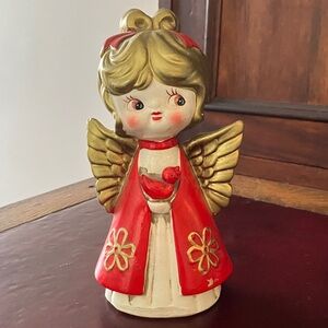 Vintage Angel Ceramic Figurine with Gold Wings